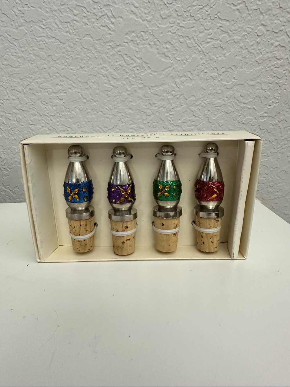 Pier 1 Metallic Bottle Stoppers in Blue, Purple, Green & Red-NEW